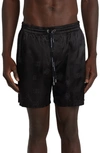 Dolce & Gabbana Mid-length Jacquard Swim Trunks With Dg Monogram In Black