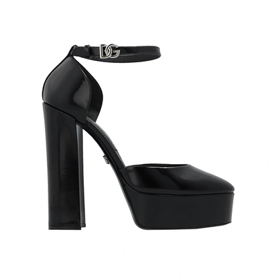 Dolce & Gabbana Patent Ankle-strap Platform Pumps In Black