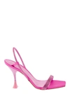 3juin 'eloise' Pink Andals With Rhinestone Embellishment And Spool Hight Heel In Viscose Blend Woman In Pink