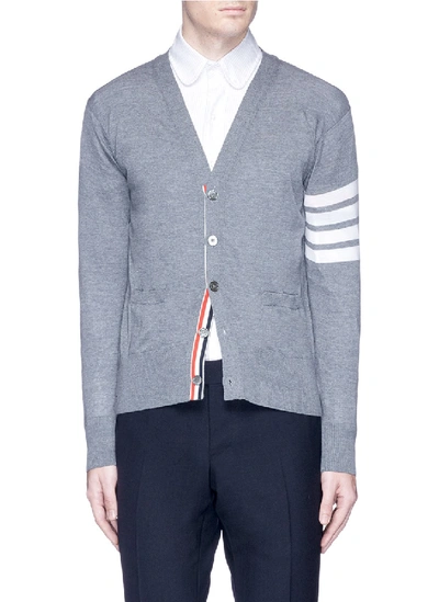 Thom Browne Striped-sleeve Merino Wool Cardigan In Nero