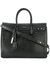 Saint Laurent Small Sac De Jour Croc Embossed Leather Tote - Black In Black