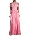 ZUHAIR MURAD COLD-SHOULDER GEORGETTE GOWN WITH EMBROIDERED BODICE, PINK,PROD195970022