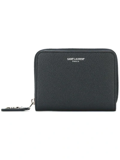 Saint Laurent Rive Gauche Compact Zip Around Wallet In Grained Leather In Black