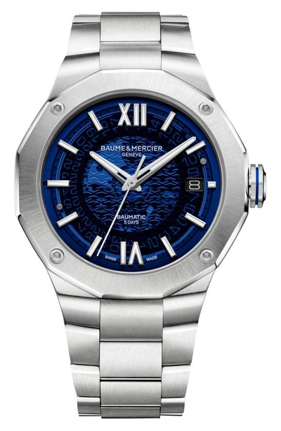 Baume & Mercier Men's Swiss Automatic Riviera Stainless Steel Bracelet Watch 42mm In Blue/silver