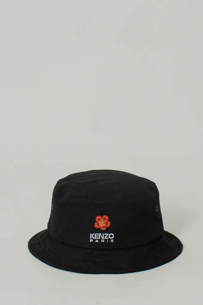 Kenzo Boke Embroidery Cotton Canvas Bucket Hat In 99 Black