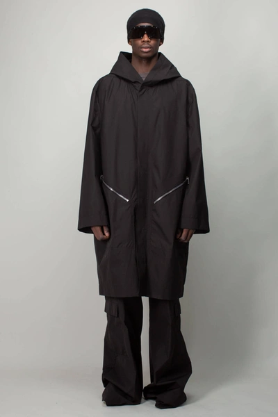 Rick Owens Hooded Raincoat In Black