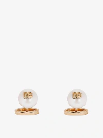 Dolce & Gabbana Pearl Logo Cufflinks In Gold