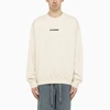 Jil Sander Crew Neck Sweatshirt With Signature Logo In Beige