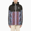 Marcelo Burlon County Of Milan Kappa Windbreaker Jacket With Multicolored Folk Pattern In Black