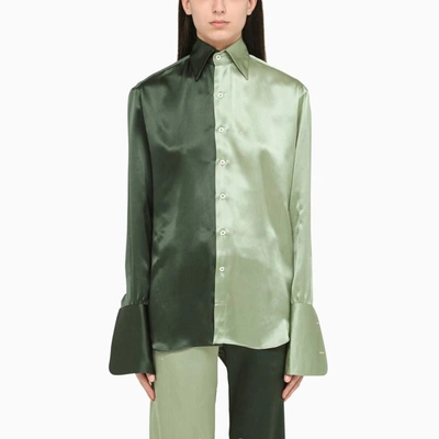 Woera Color-block Button Up Silk Shirt In Green