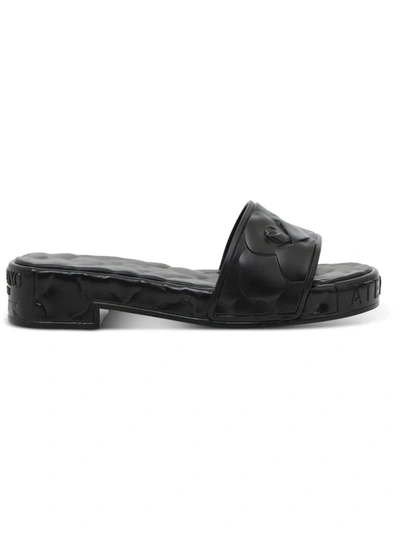 Valentino Garavani Rose Womens Embossed Slip On Slide Sandals In Black