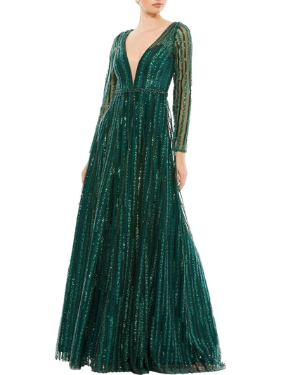 Mac Duggal Womens Sequined Maxi Evening Dress In Green