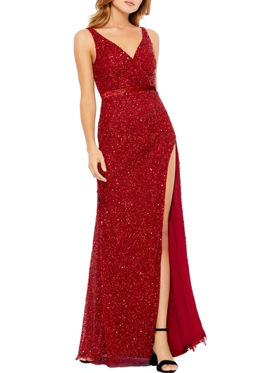 Mac Duggal Womens Sequined Maxi Evening Dress In Red