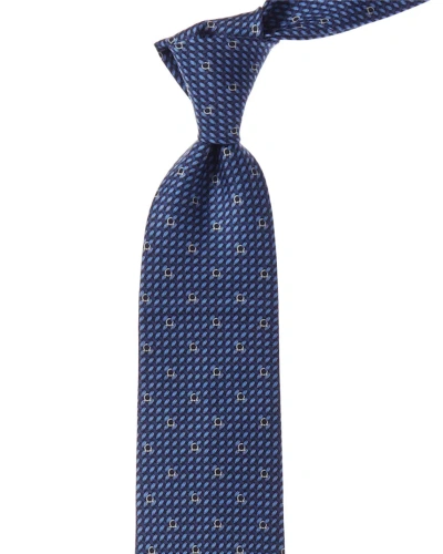 Ferragamo Blue Woven Gancini Silk Tie In Nocolor