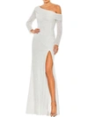 Mac Duggal One-shoulder Long Sleeve Chiffon Midi Dress In White