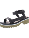 ALL BLACK WOMENS LEATHER LUGGED SOLE T-STRAP SANDALS