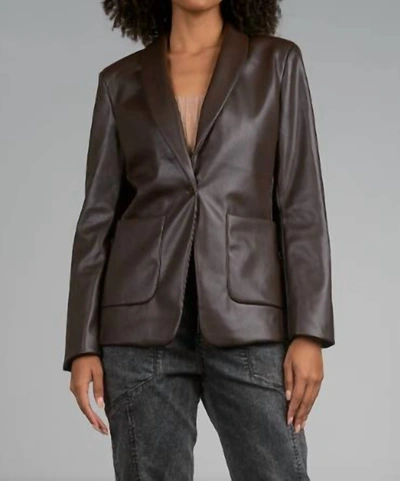 Elan Roben Leather Blazer In Mocha In Grey