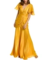 Theia Tamara Flutter-sleeve Gown In Yellow