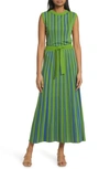 Misook Modern Fit Sleeveless Rib Knit Dress In S Sky/ Grn/ Bk