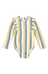 MILES THE LABEL SUNNY STRIPES LONG SLEEVE ONE-PIECE RASHGUARD SWIMSUIT