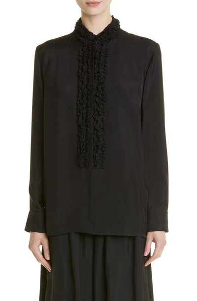 Jil Sander Ruffle Stand-collar Shirt In Black