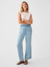 Faherty Dream Cotton Gauze Wide Leg Pants In Light Indigo Wash