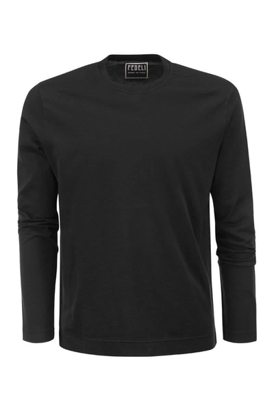 Fedeli Long-sleeved Organic Cotton T-shirt In Black