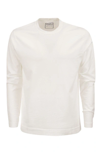 Fedeli Longsleeved Crewneck Cotton T-shirt In White