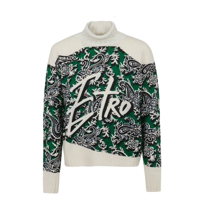 Etro Ribbed Turtleneck Knit Sweater In Green