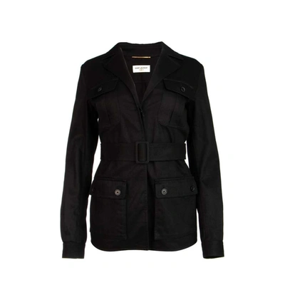 Saint Laurent Belted Flap Pocket Jacket In Black