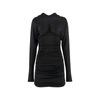 Saint Laurent Ruched Curved-hem Long-sleeve Dress In Black