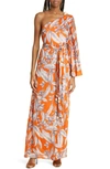Alexis Randi One-shoulder Bell-sleeve Maxi Dress In Orange