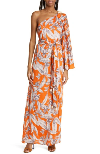 Alexis Randi One-shoulder Bell-sleeve Maxi Dress In Orange