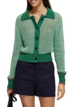Scotch & Soda Open Stitch Spread Collar Sweater In 5760-bright Parakeet Melange