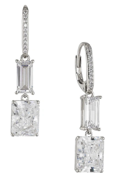 Nadri Double Drop Cubic Zirconia Earrings In Rhodium