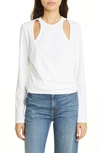 GANNI LONG SLEEVE RIB WRAP TOP