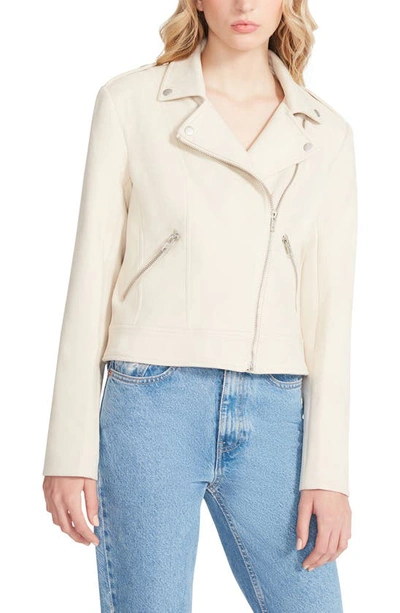 Steve Madden Electra Faux Suede Moto Jacket In Bone
