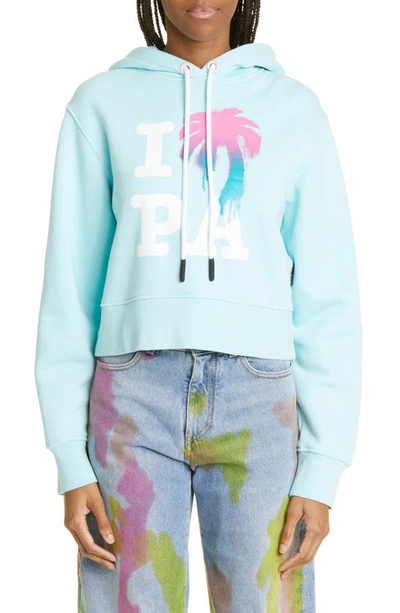 Palm Angels I Love Pa Hoodie In Light Blue Multi