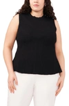 Halogen Ribbed Peplum Tank Top In Rich Black