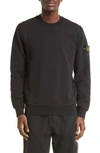Stone Island Ribbed Detail Crew Neck Sweatshirt With Iconic Badge In Black