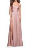 La Femme Strapless Jersey Gown In Mauve