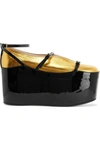 GUCCI CONVERTIBLE PATENT AND METALLIC TEXTURED-LEATHER PLATFORM PUMPS