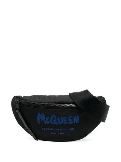 Alexander Mcqueen Black Graffiti Belt Bag In Negro