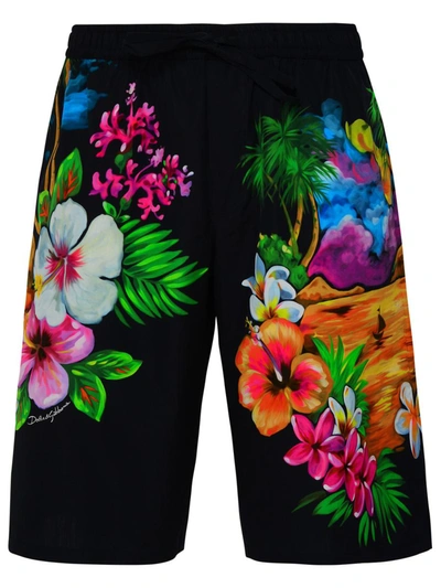 Dolce & Gabbana Floral-print Bermuda Shorts In Black