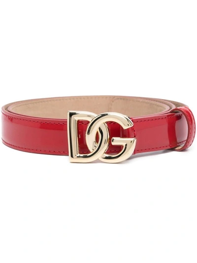 Dolce & Gabbana Logo-plaque Patent Belt In Red