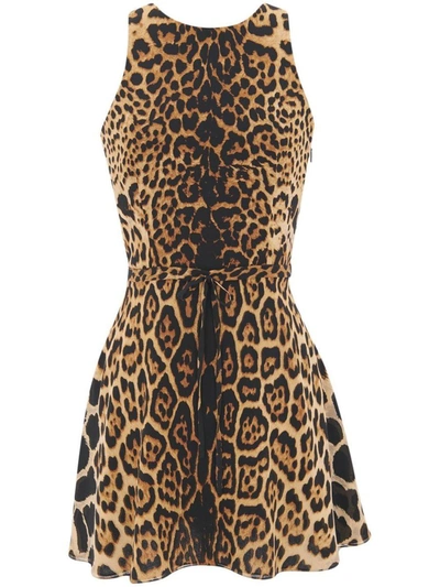 Saint Laurent Leopard Print Belted Mini Dress In Brown