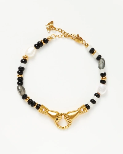 Missoma Harris Reed In Good Hands Beaded Gemstone Bracelet 18ct Gold Plated/black Chalcedony & Pearl Black/g In Black/gold