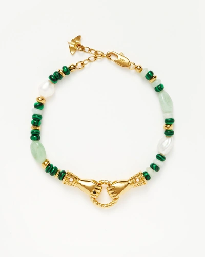 Missoma Harris Reed In Good Hands Beaded Gemstone Bracelet 18ct Gold Plated/multi Green Gemstone & Pearl Gol In Gold/green