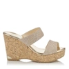 JIMMY CHOO PARKER 100 Nude Metallic Embossed Lamé Leather Cork Wedges,PARKER100IBC S