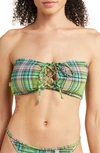 Ganni Recycled Seersucker Tie-front Bikini Top In Lagoon
